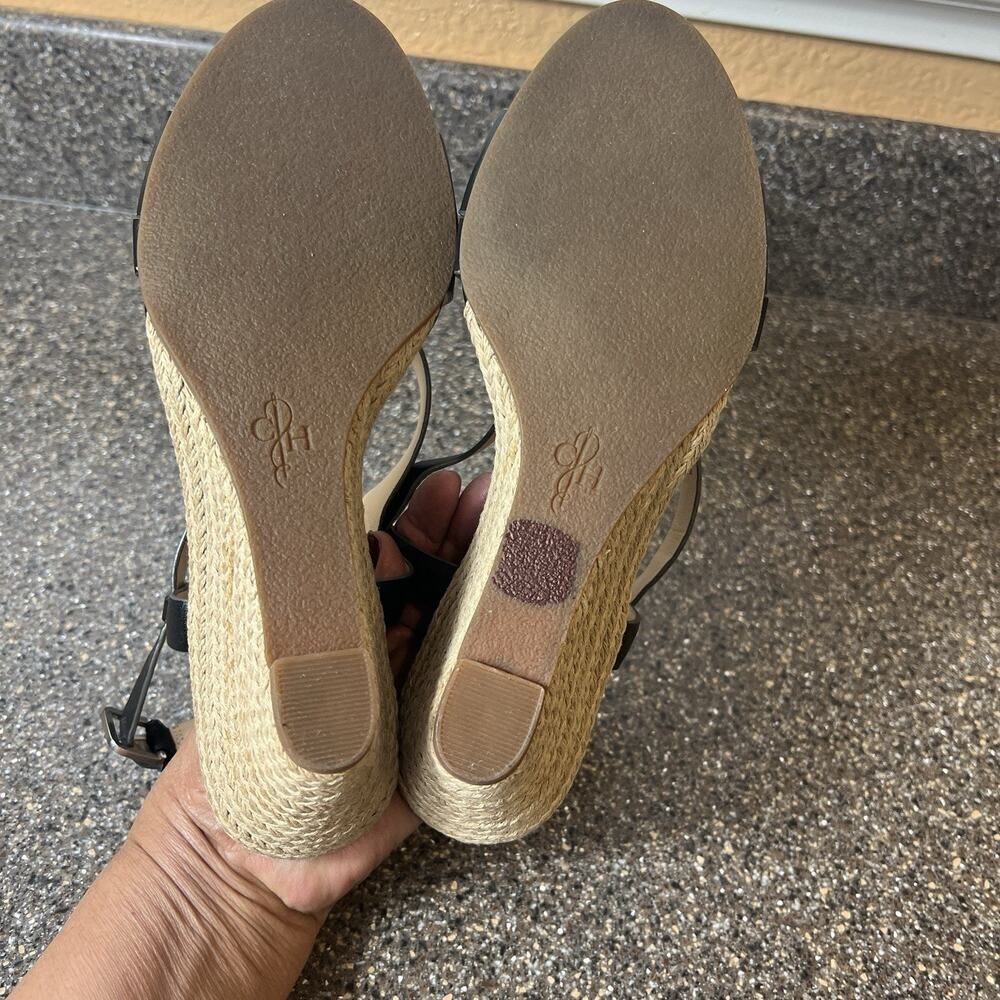 Cole Haan Women's 8 B Wedge Black Leather Espadrille Sling Back Open Toe Sandals - Picture 9 of 11